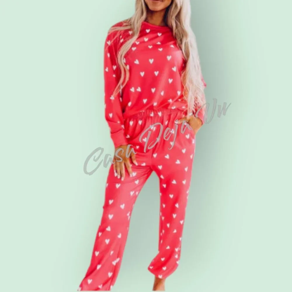 Comfy Hearts Premium Lounge Pajama Pants & Top 2 pc Set - Picture 1 of 10